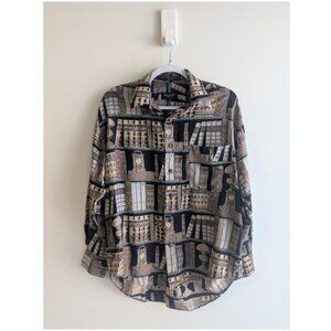 Vintage Christian Dior bookshelf print button down shirt